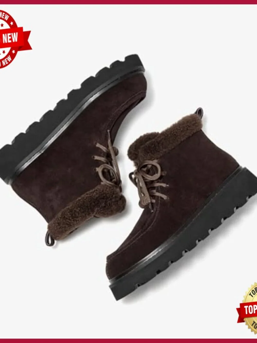 Winter Snow Boots, Genuine Suede Platform Boots, Warm Fur Lined Lace Up Ankle